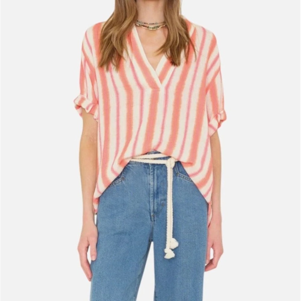 Xirena Women's Pink Avery Striped Cotton Top Size S Casual Gauze Resort Travel